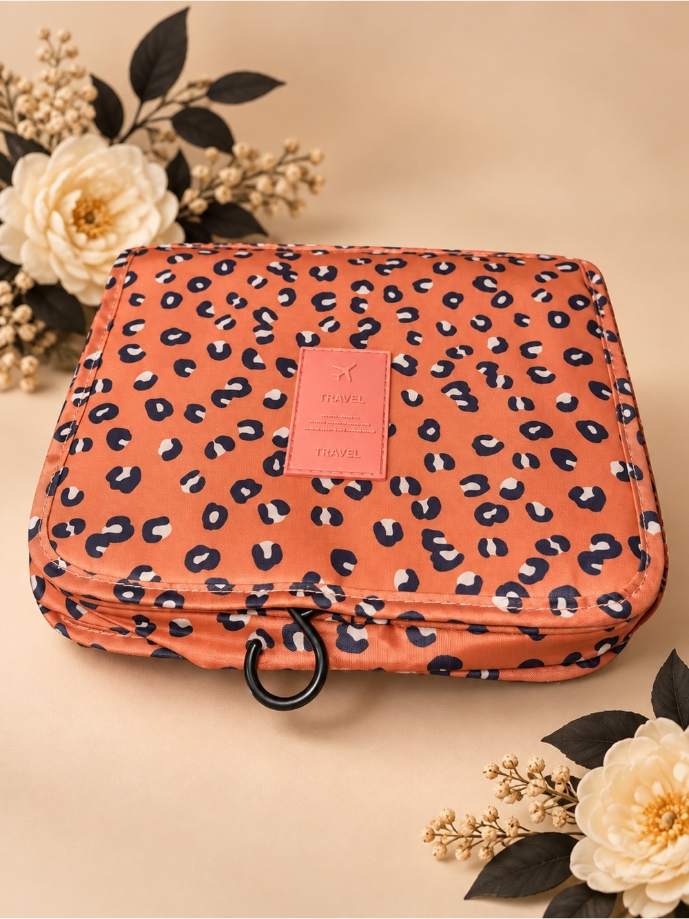 Travel Leopard Print Cosmetic Pouch - Orange NWOT